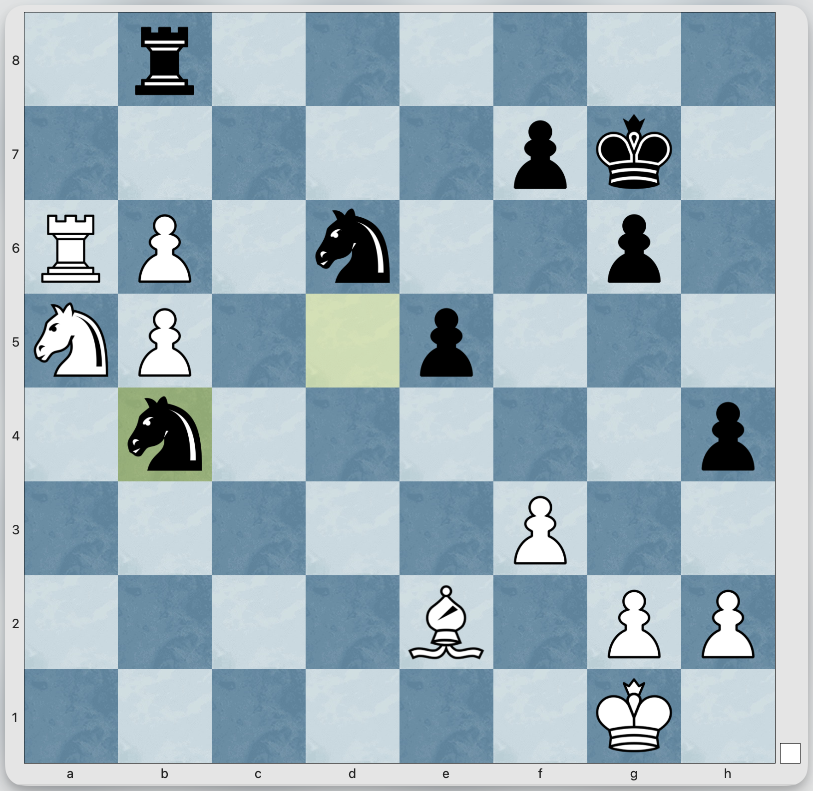 Chess position after move 38...Nb4 from Robert Huebner vs Murray Chandler, 1995. FEN: 1r6/5pk1/RP1n2p1/NP2p3/1n5p/5P2/4B1PP/6K1 w - - 9 39